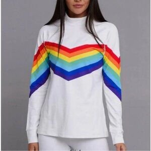 OOSC Rainbow Road women's baselayer top white rainbow chevron design size S